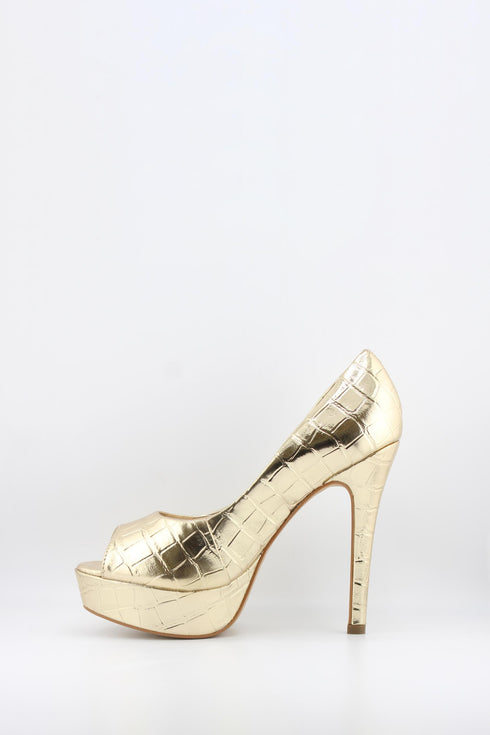 Invoice Peep-Toe Croc-Embossed Platform Pumps