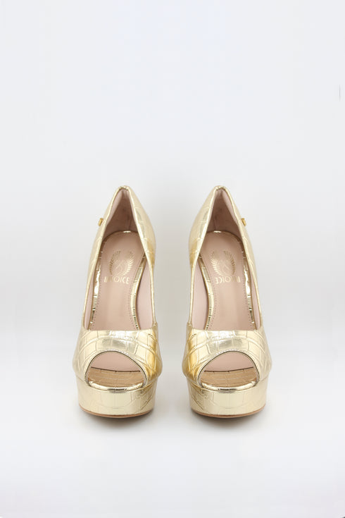 Invoice Peep-Toe Croc-Embossed Platform Pumps