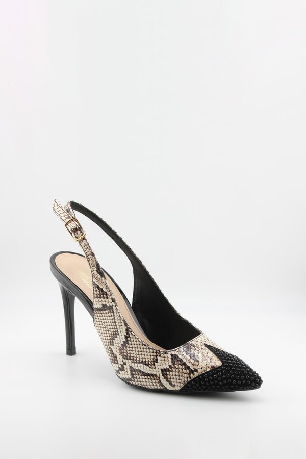 Invoice Snake Print Slingback Stiletto Pumps