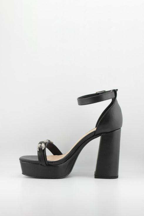 Invoice Platform Block Heel Sandals with Rhinestones