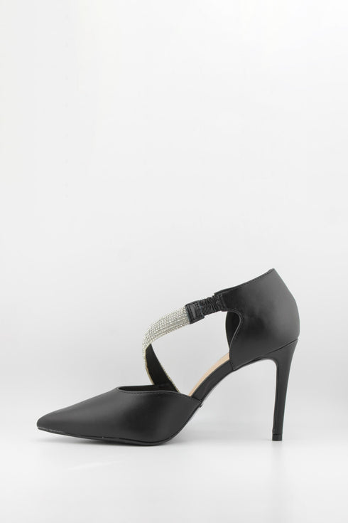 Invoice Pointed Toe Heels with Rhinestone Straps