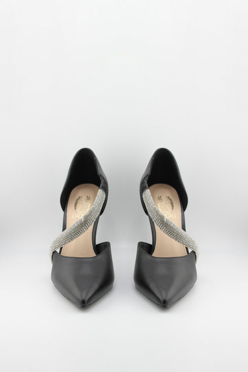 Invoice Pointed Toe Heels with Rhinestone Straps