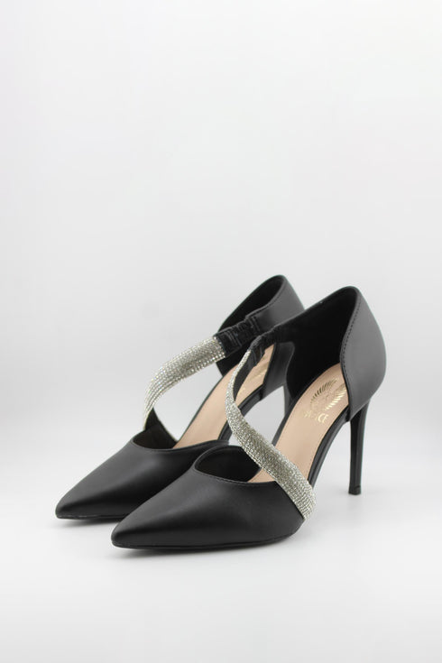 Invoice Pointed Toe Heels with Rhinestone Straps