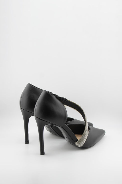 Invoice Pointed Toe Heels with Rhinestone Straps