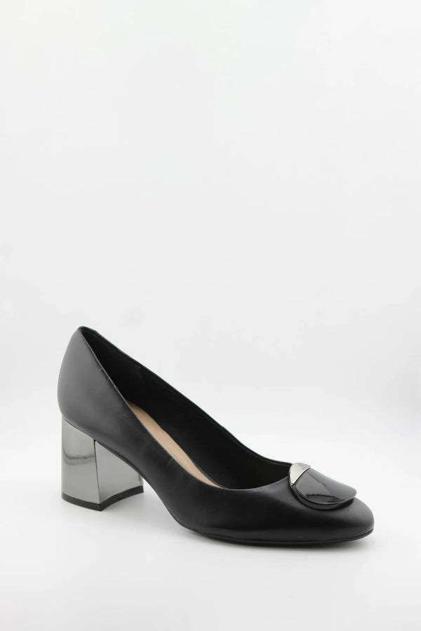 Capelli Rossi Leather Pump with Metallic Block Heel