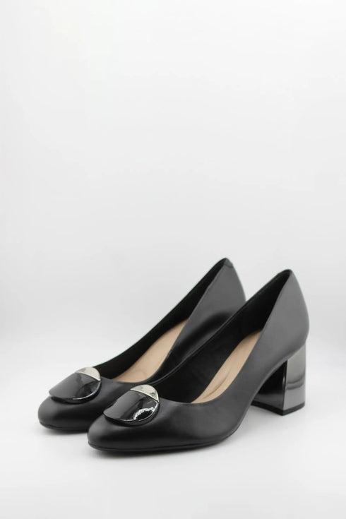 Capelli Rossi Leather Pump with Metallic Block Heel