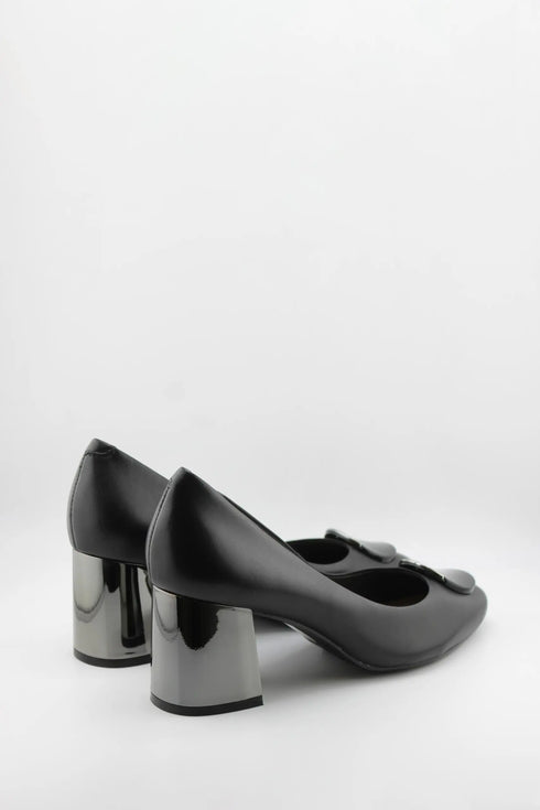 Capelli Rossi Leather Pump with Metallic Block Heel