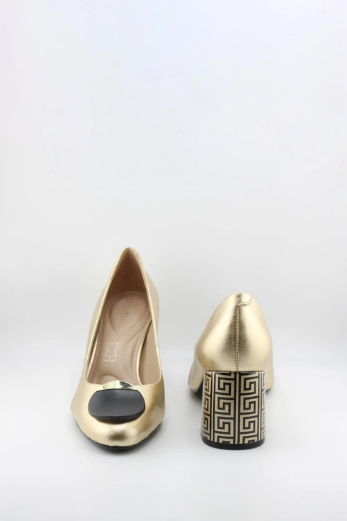 Capelli Rossi Leather Pump with Metallic Block Heel