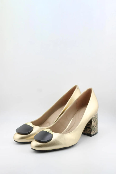 Capelli Rossi Leather Pump with Metallic Block Heel