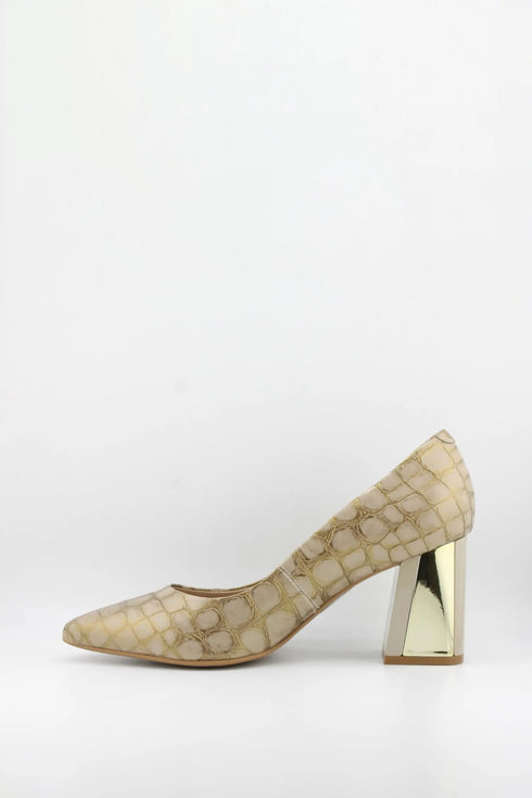 Capelli Rossi Embossed Block Heel Patent Leather Pumps