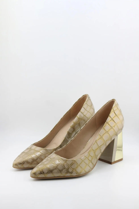 Capelli Rossi Embossed Block Heel Patent Leather Pumps