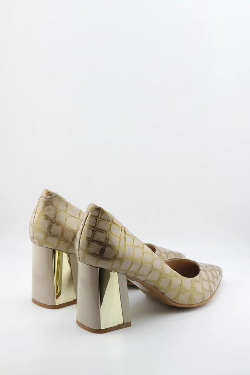 Capelli Rossi Embossed Block Heel Patent Leather Pumps