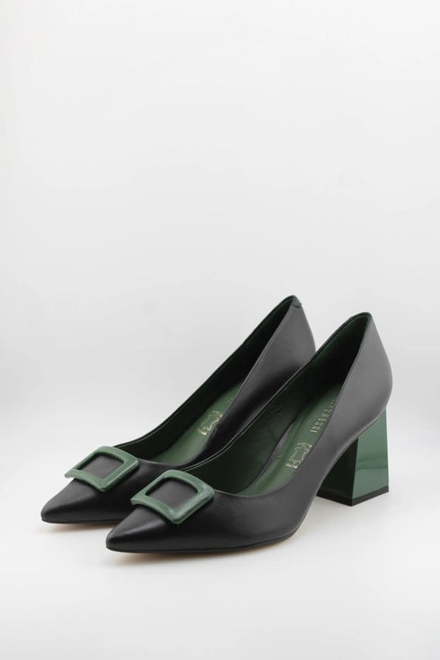 Capelli Rossi Buckled Pointed Toe Block Heel Pumps