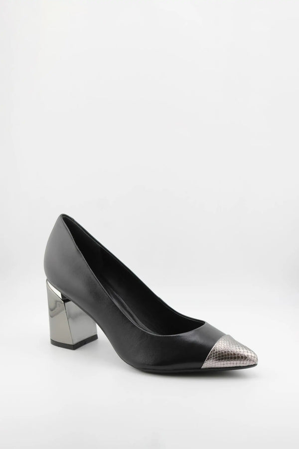 Capelli Rossi Metallic Accent Pointed Toe Block Heel Pumps