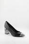 Capelli Rossi Metallic Accent Pointed Toe Block Heel Pumps