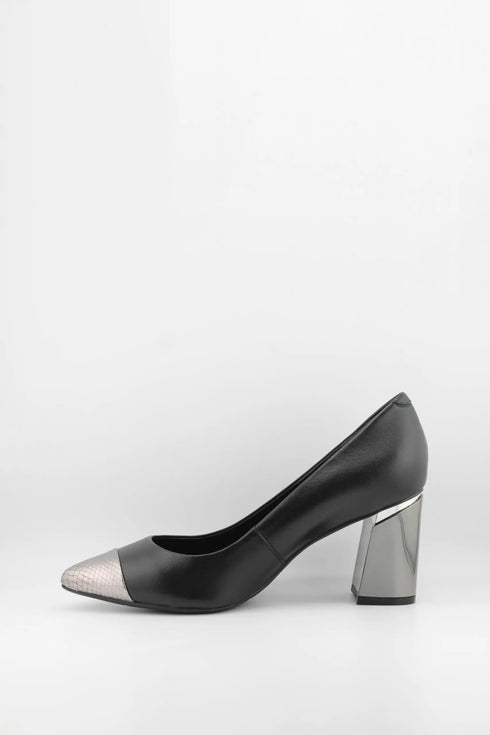 Capelli Rossi Metallic Accent Pointed Toe Block Heel Pumps