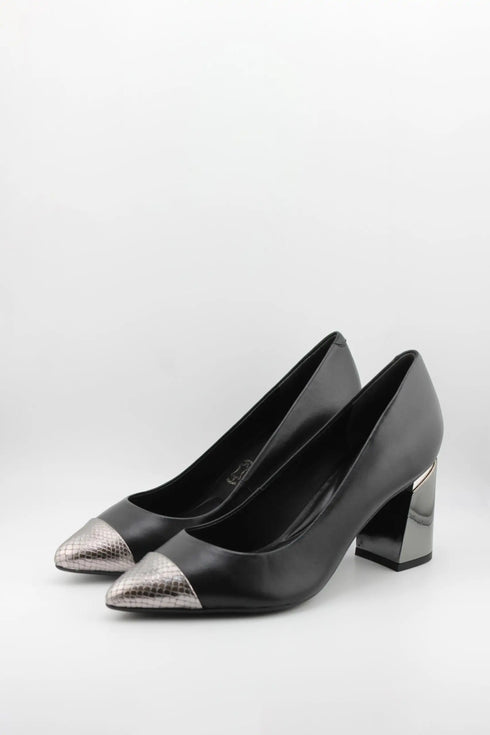 Capelli Rossi Metallic Accent Pointed Toe Block Heel Pumps