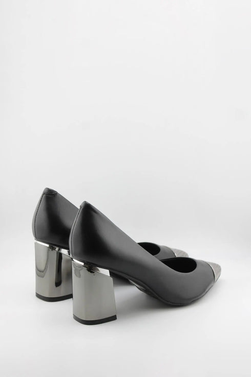 Capelli Rossi Metallic Accent Pointed Toe Block Heel Pumps
