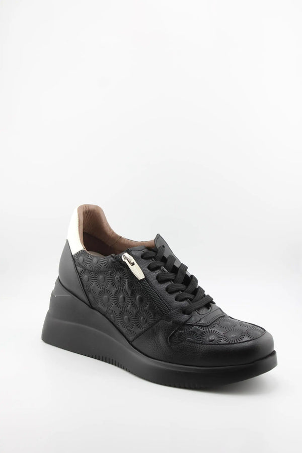 Wonders Embossed Leather Wedge Sneakers