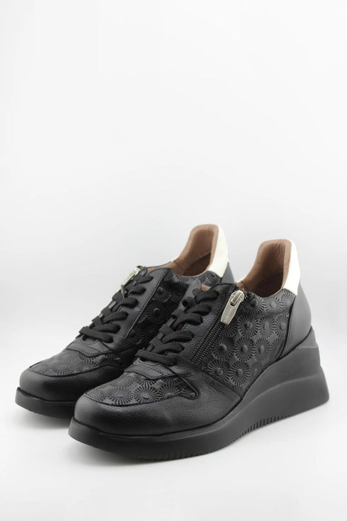 Wonders Embossed Leather Wedge Sneakers