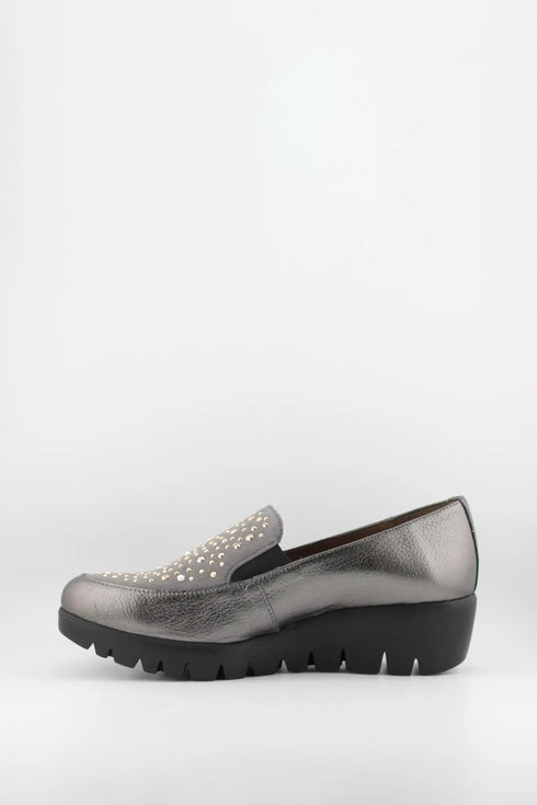 Wonders Studded Wedge Slip-On Loafers
