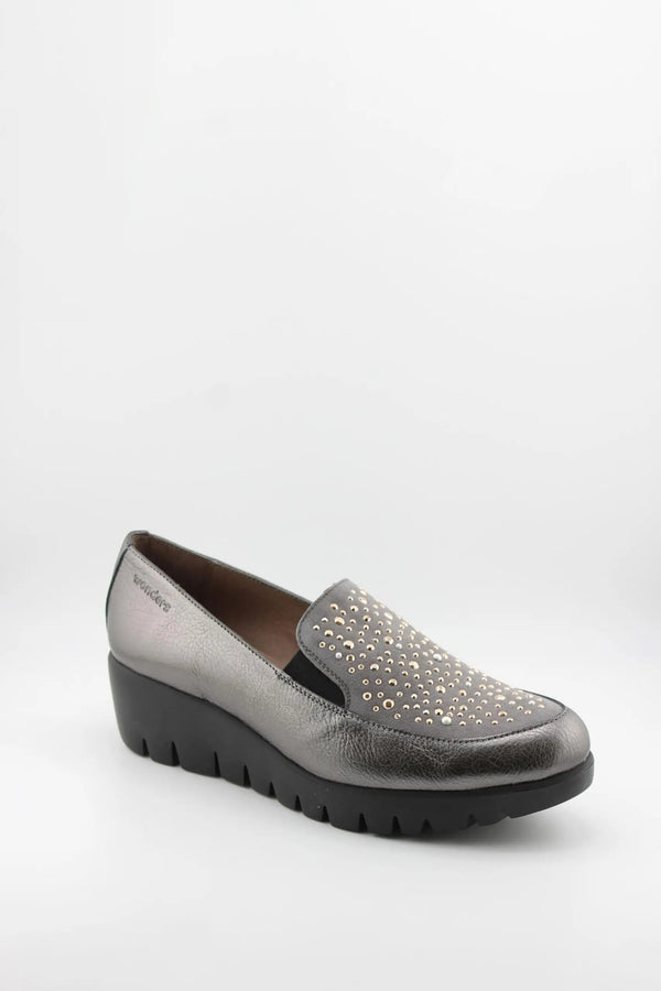 Wonders Studded Wedge Slip-On Loafers