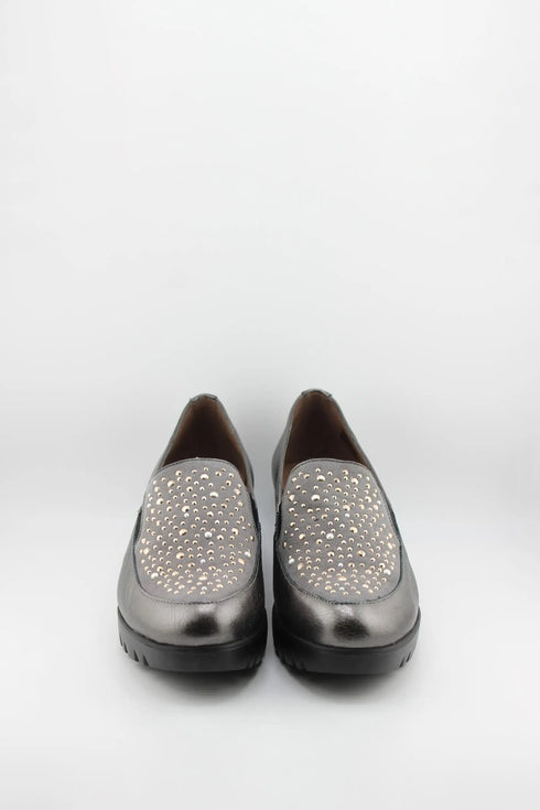 Wonders Studded Wedge Slip-On Loafers