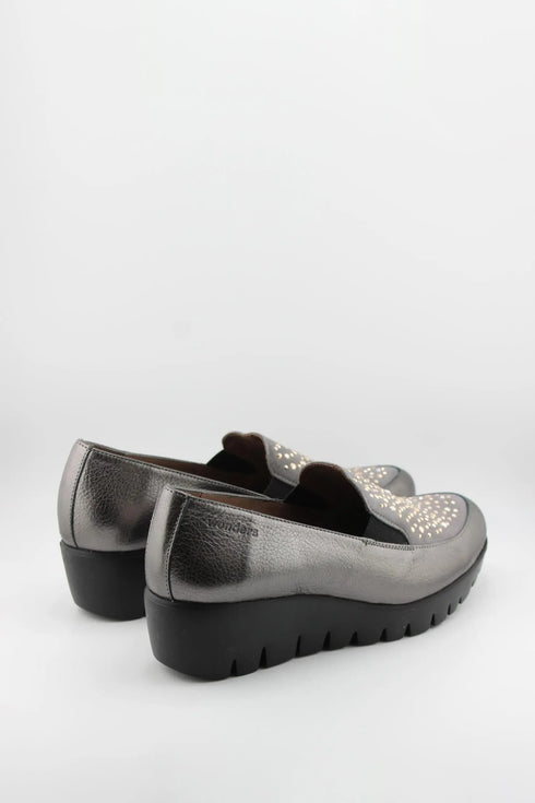 Wonders Studded Wedge Slip-On Loafers