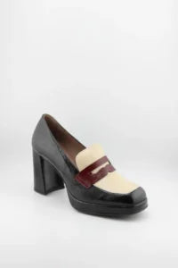 Wonders Block Heel Leather Penny Loafers