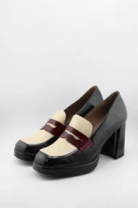 Wonders Block Heel Leather Penny Loafers