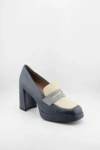 Wonders Block Heel Leather Penny Loafers