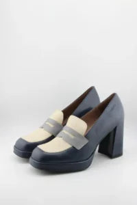 Wonders Block Heel Leather Penny Loafers