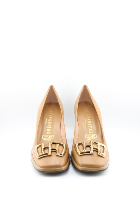 Hispanitas Block Heel Leather Court Shoes