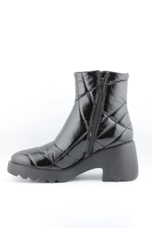 Unisa Quilted Patent Chunky Heel Ankle Boots