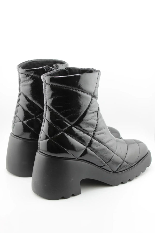 Unisa Quilted Patent Chunky Heel Ankle Boots