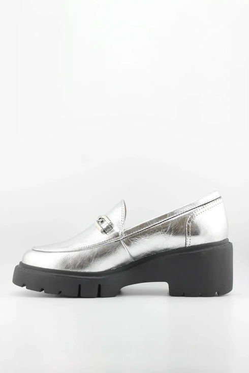 Unisa Metallic Platform Loafers with Buckle
