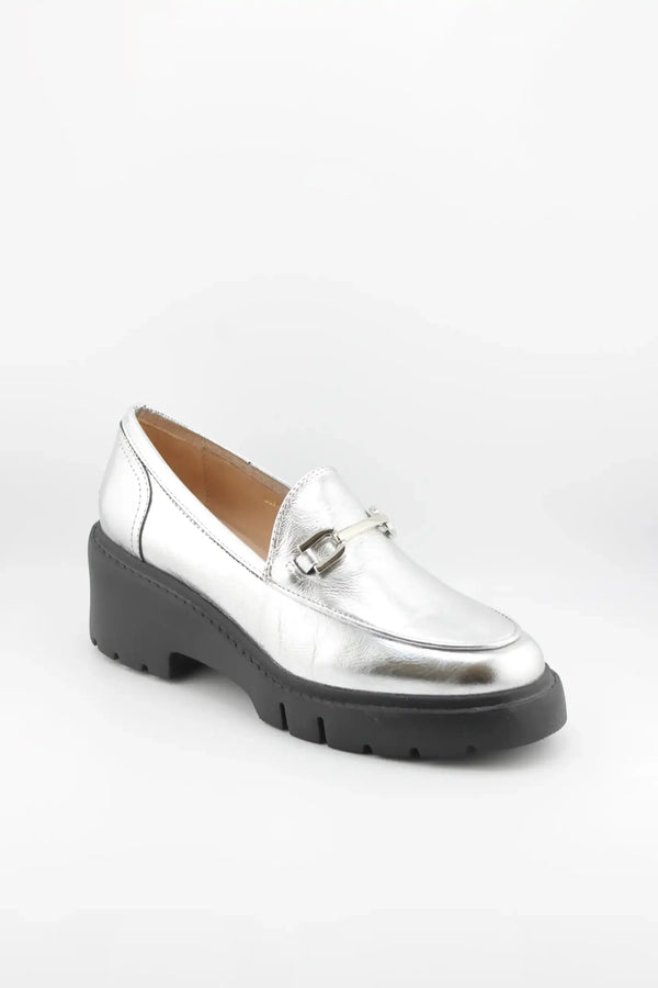 Unisa Metallic Platform Loafers with Buckle