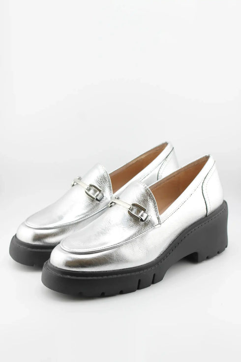 Unisa Metallic Platform Loafers with Buckle