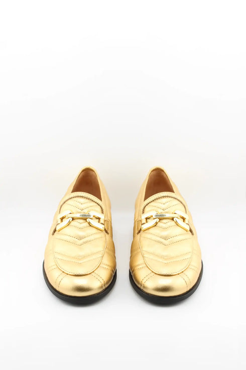 Unisa Metallic Quilted Leather Loafers with Chain Buckle Detail