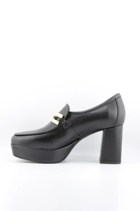 Unisa Chunky Heel Loafers with Metallic Accent