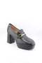 Unisa Chunky Heel Loafers with Metallic Accent