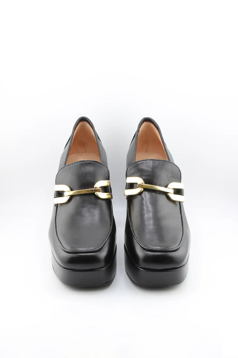Unisa Chunky Heel Loafers with Metallic Accent