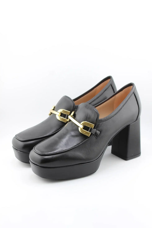 Unisa Chunky Heel Loafers with Metallic Accent