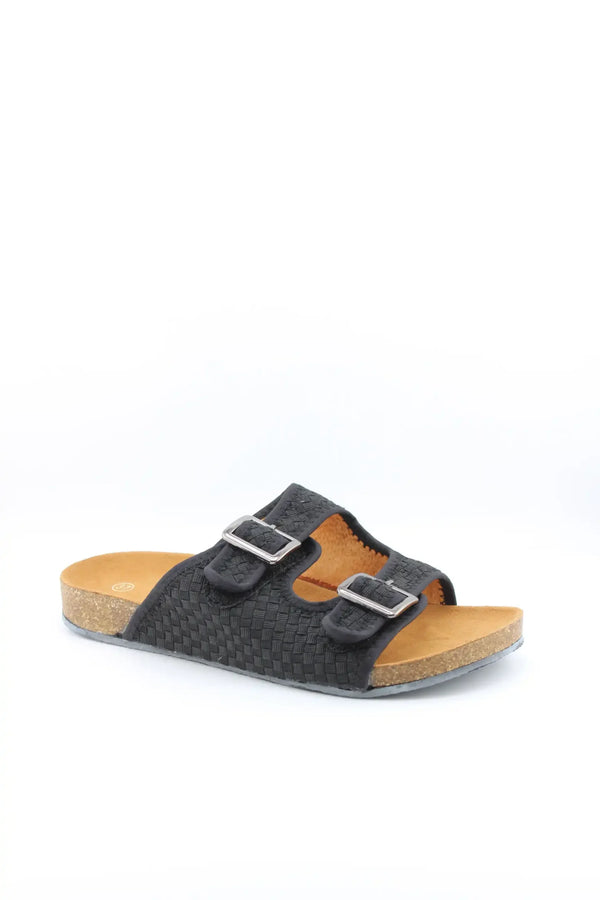 Bernie Mev Woven Slide Sandals with Double Buckles