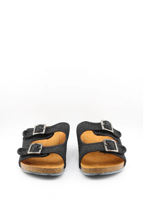 Bernie Mev Woven Slide Sandals with Double Buckles