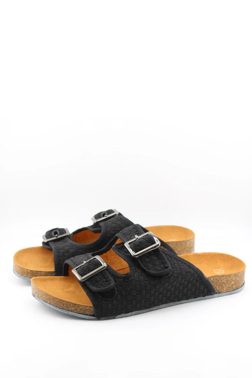 Bernie Mev Woven Slide Sandals with Double Buckles