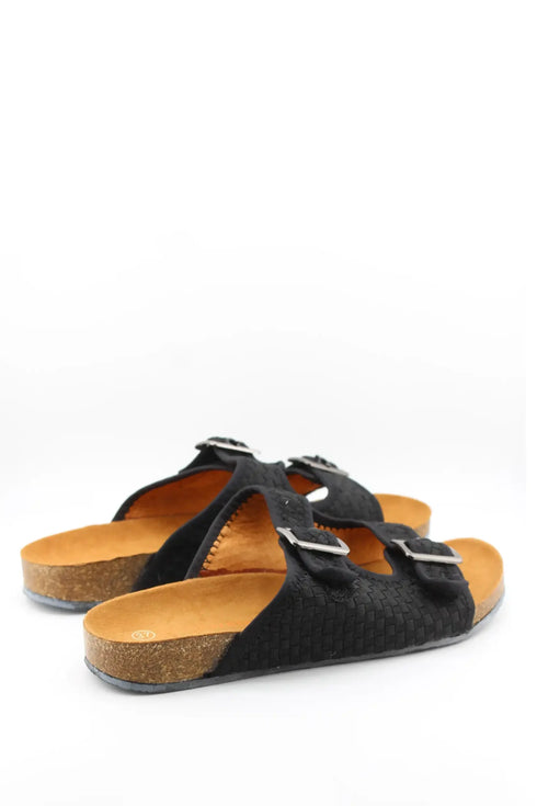 Bernie Mev Woven Slide Sandals with Double Buckles