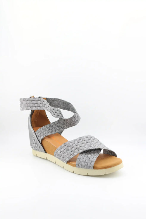 Bernie Mev Woven Strap Ankle Wedge Sandals