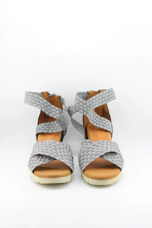 Bernie Mev Woven Strap Ankle Wedge Sandals