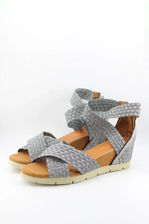 Bernie Mev Woven Strap Ankle Wedge Sandals